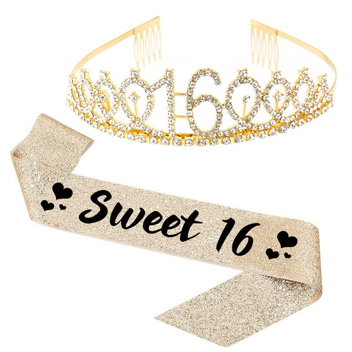 Girl Glittering Birthday Crown and Sash Set Stornfield