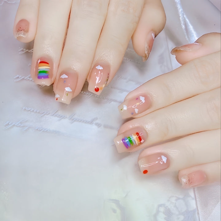 Creative Nail Art Set with Rainbow and Cloud Designs Stornfield