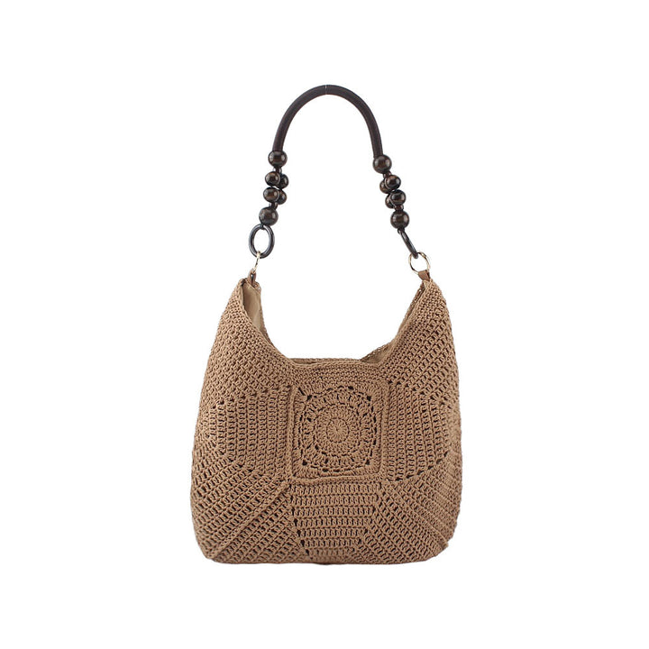 Crochet handbag with elegant wooden handles Stornfield