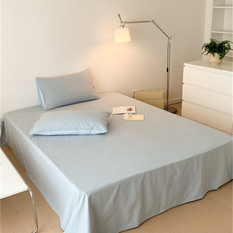 Smooth cotton percale bed sheet set with extra overhang and reversible pillowcases