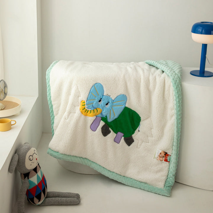 Plush Sherpa Blanket with Embroidered Lion Applique