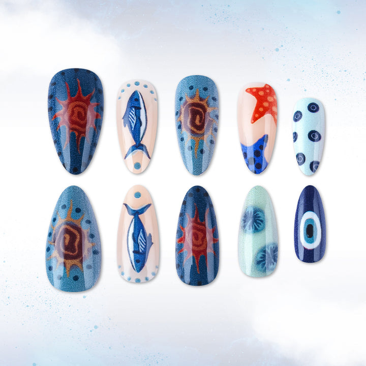 Ocean-Inspired Artistic Press-On Nails Stornfield