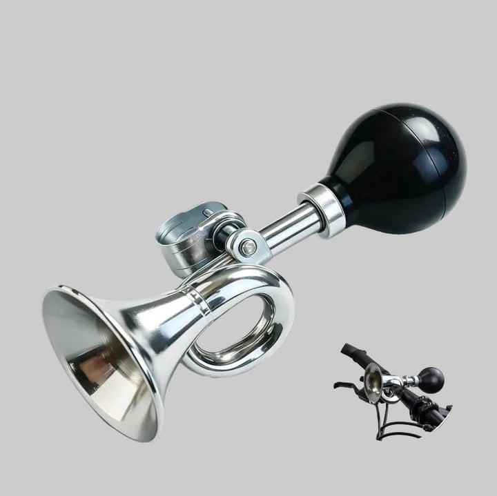 vintage squeeze bulb bicycle horn with chrome trumpet and adjustable clamp Stornfield