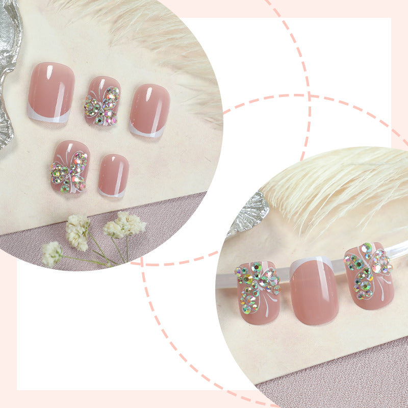 Decorative Press-On Nail Set with Butterfly and Gem Accents Stornfield