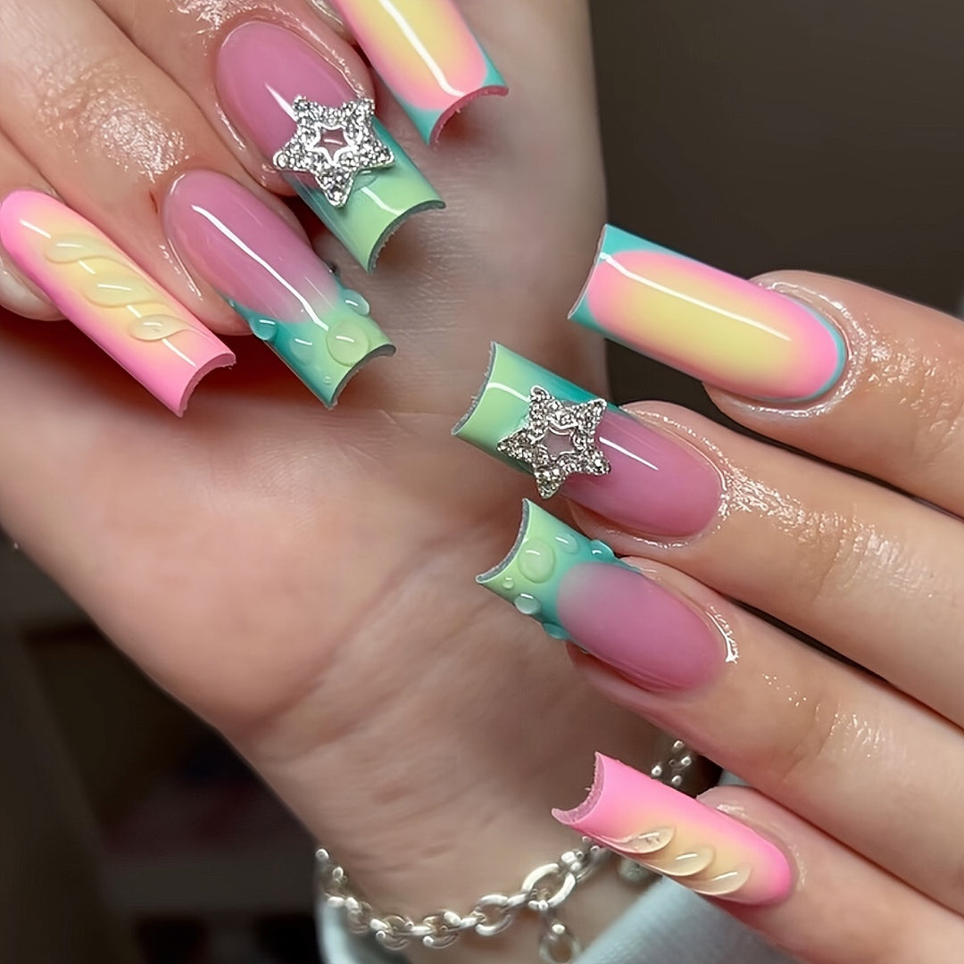 Artistic Ombre Press-On Nails with Gemstone Accents Stornfield