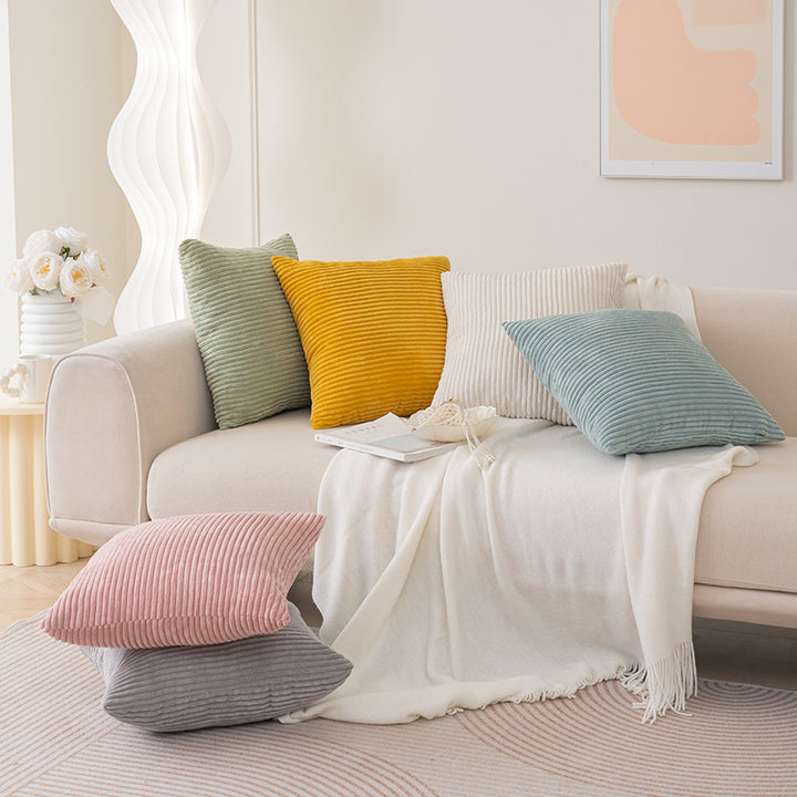 Ribbed Plush Corduroy Square Accent Cushion Cover with Hidden Zipper