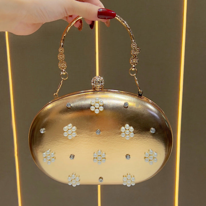 Vintage-Inspired Pearl-Embellished Evening Clutch