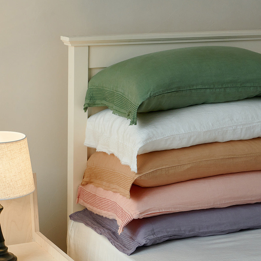 Washed Linen Duvet Cover Set with Textured Fringe Hem