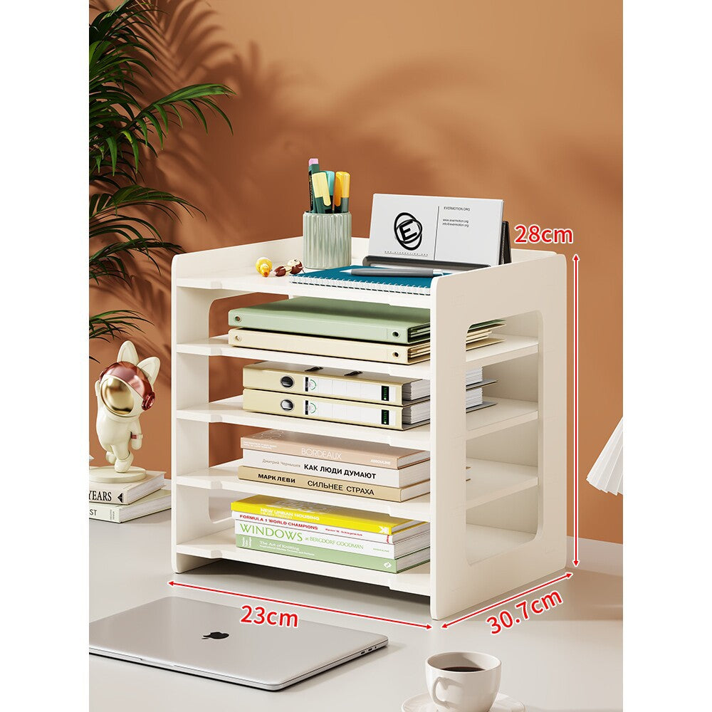 Desktop Multi-Tier Paper and Document Organizer Shelf with Slotted Trays