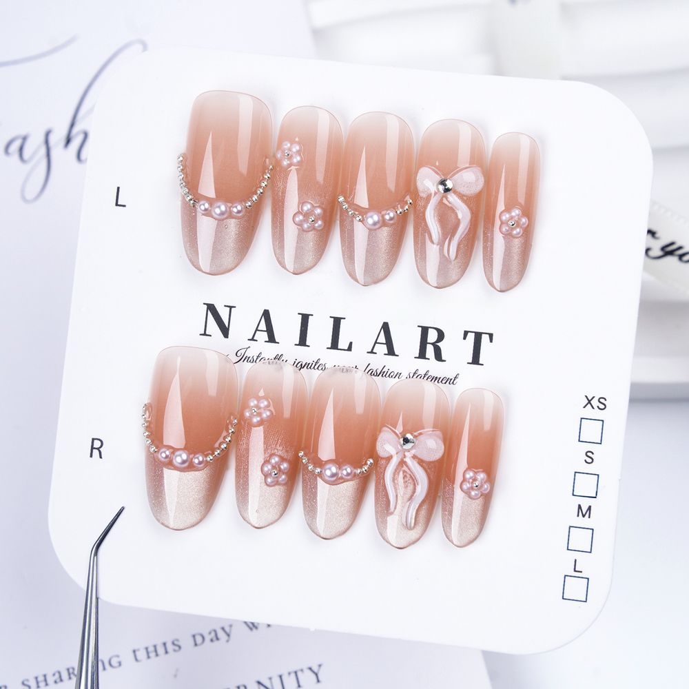 Decorative Press-On Nail Set with Elegant Floral and Gemstone Accents Stornfield