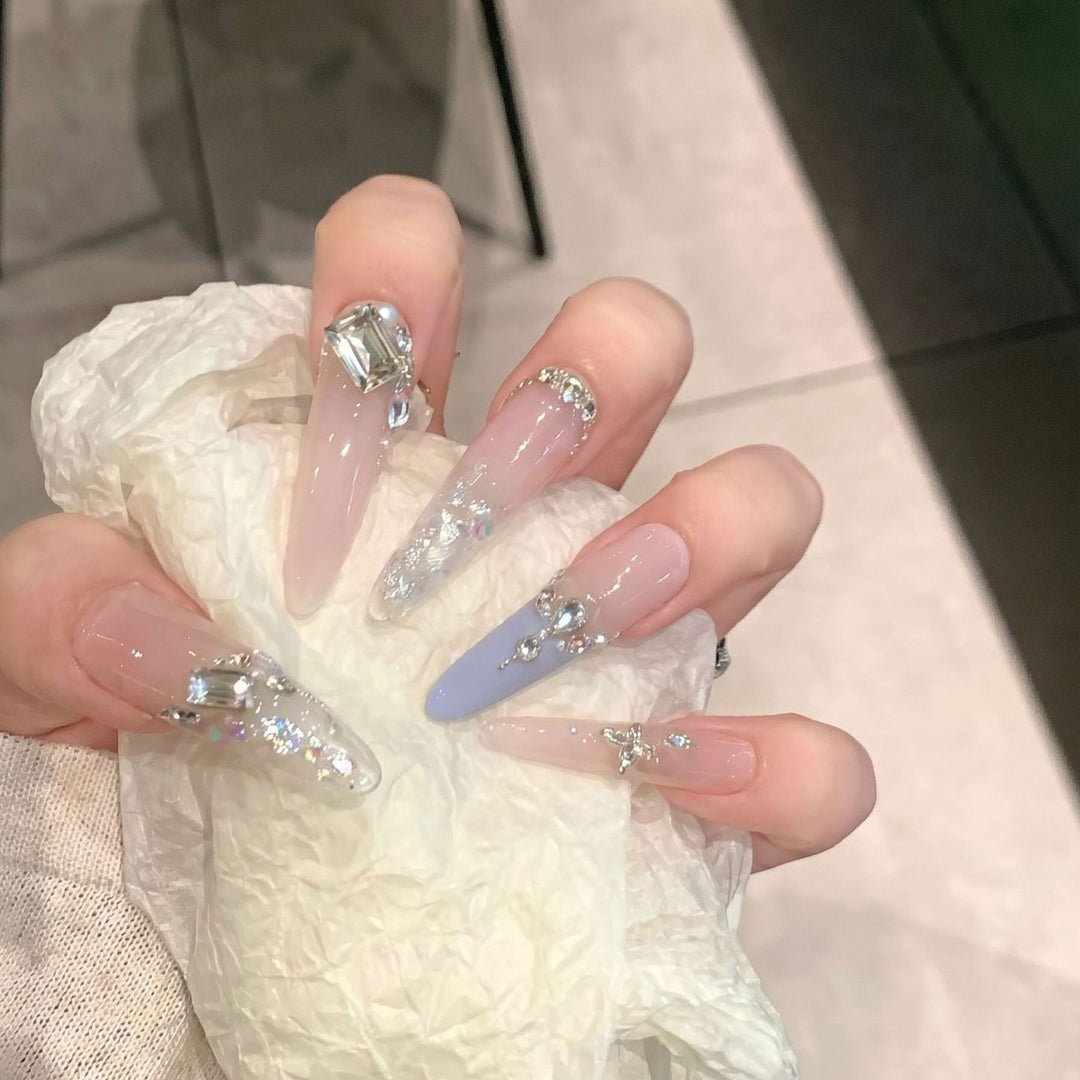 Elegant Stiletto Press-On Nail Art Set with Rhinestone Embellishments Stornfield