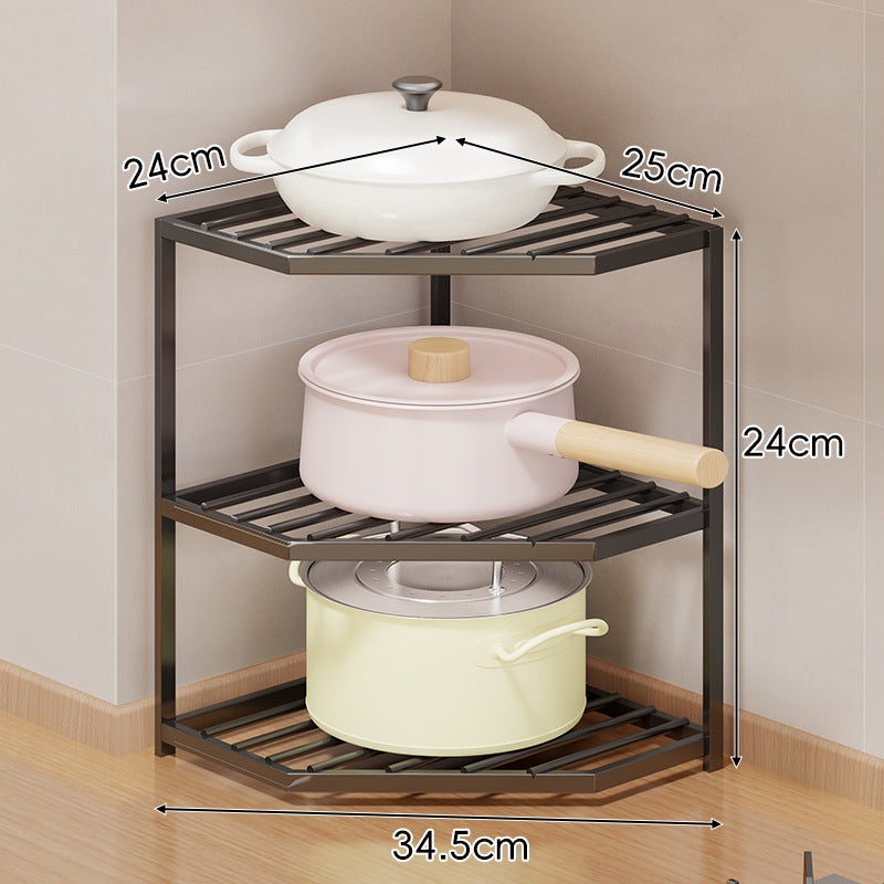 Corner Three-Tier Hexagonal Metal Mesh Kitchen Pot and Pan Organizer Rack
