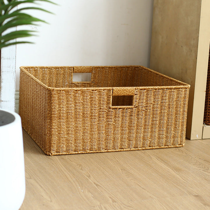 Large Handwoven Rectangular Storage Basket with Cutout Handles Stornfield