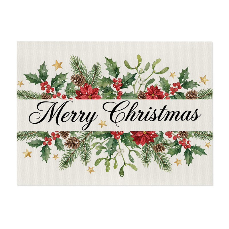 Festive Cotton-Linen Holiday Banner Tapestry with Illustrated Pine Trees and 'Merry Christmas' Script