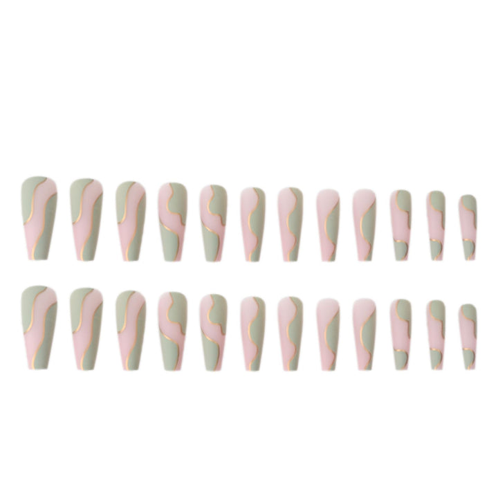 Long Elegant Press-On Nail Set with Wave Design Stornfield