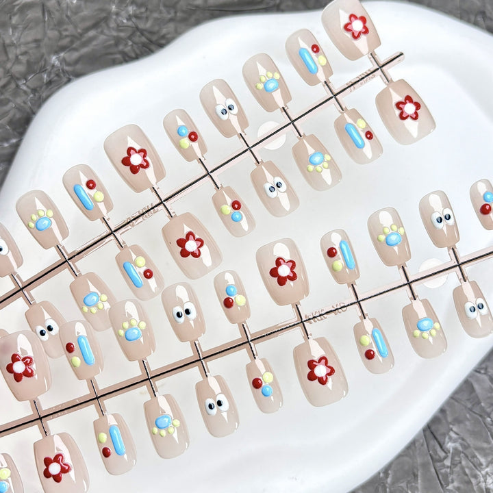 Decorative Press-On Nail Art Set with Unique Floral Designs