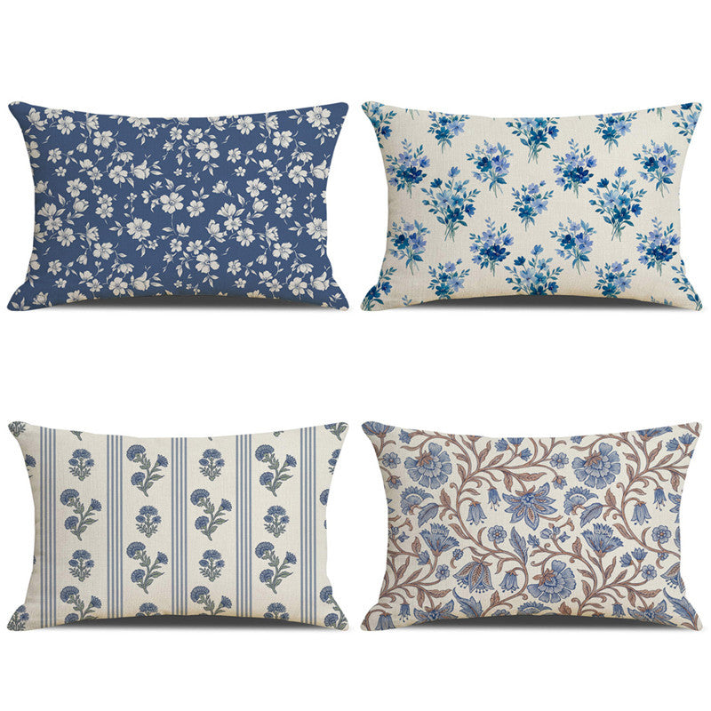 Rectangular Linen-Blend Floral Throw Pillow Cover