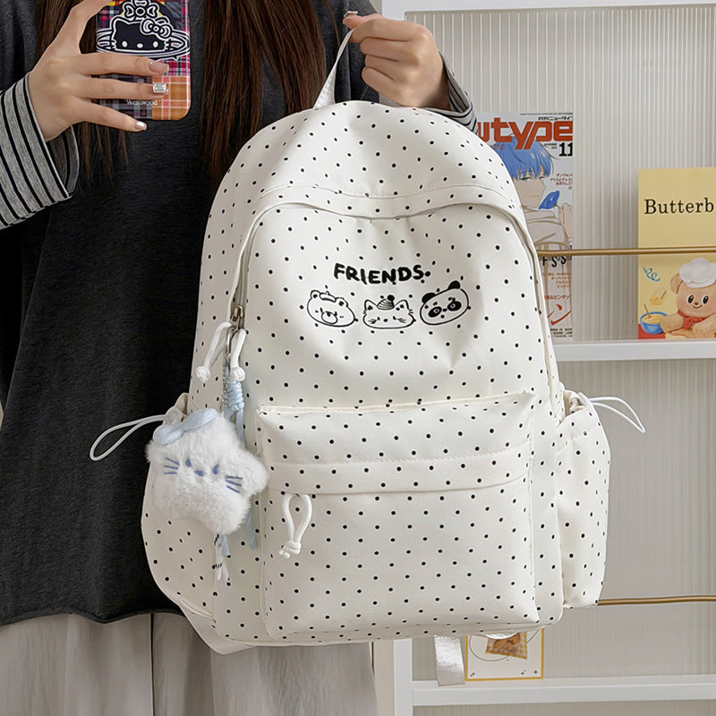 Playful Polka Dot Backpack with Cute Character Accents Stornfield