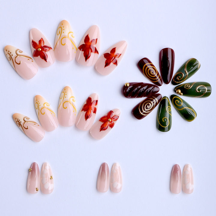 Artificial nails with elegant floral design and noble accents Stornfield