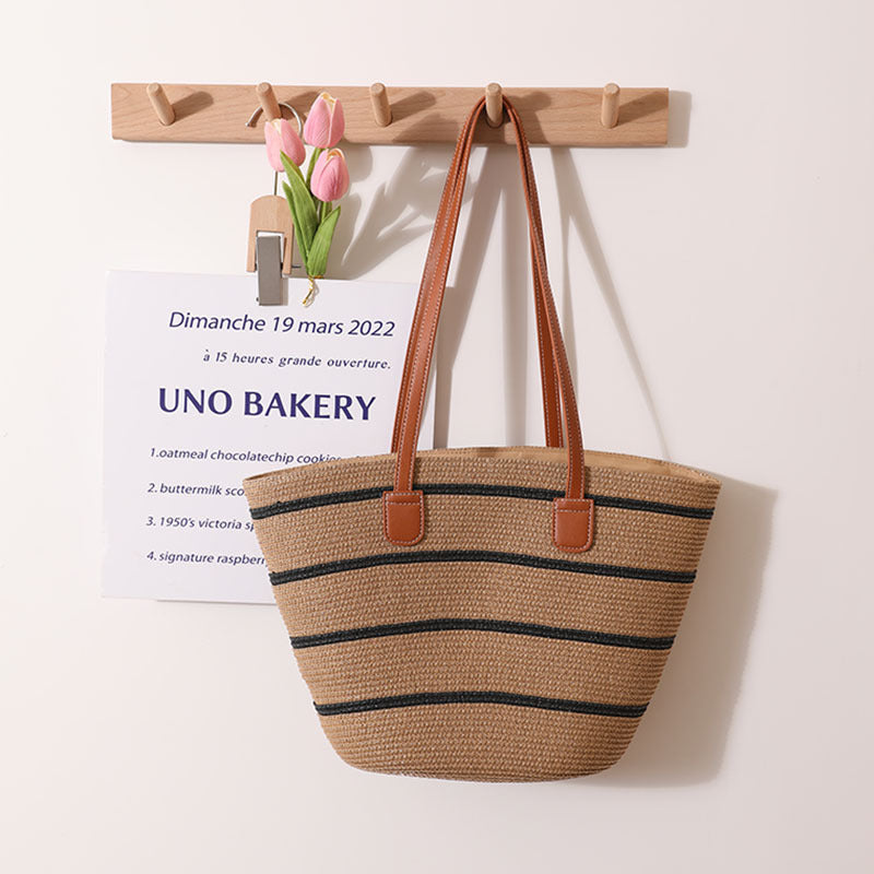 Elegant Bast Handbag with Leather Handles Stornfield