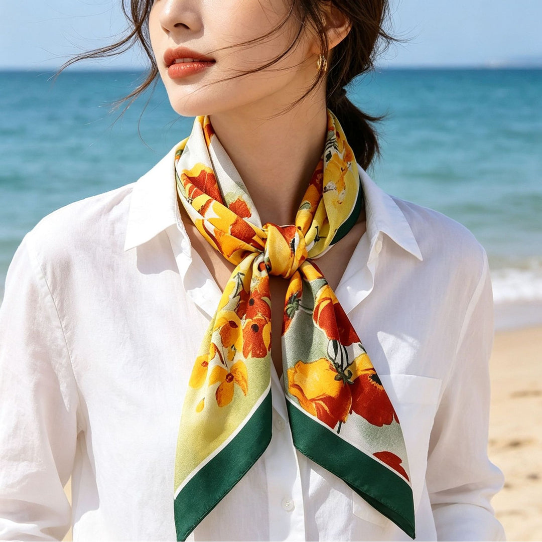 Women's silk scarf in elegant botanical design Stornfield