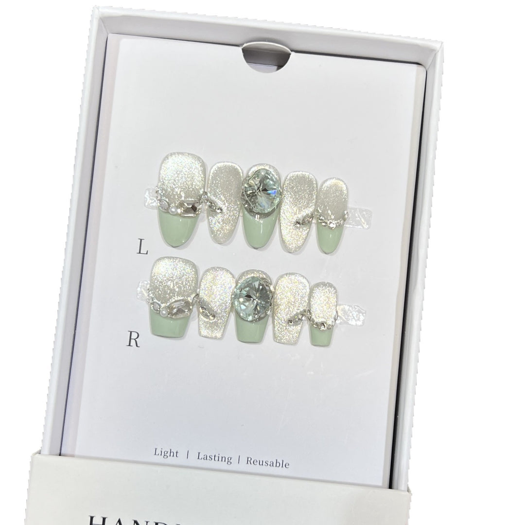 Glamorous Reusable Press-On Nail Set with Gemstone Accents Stornfield