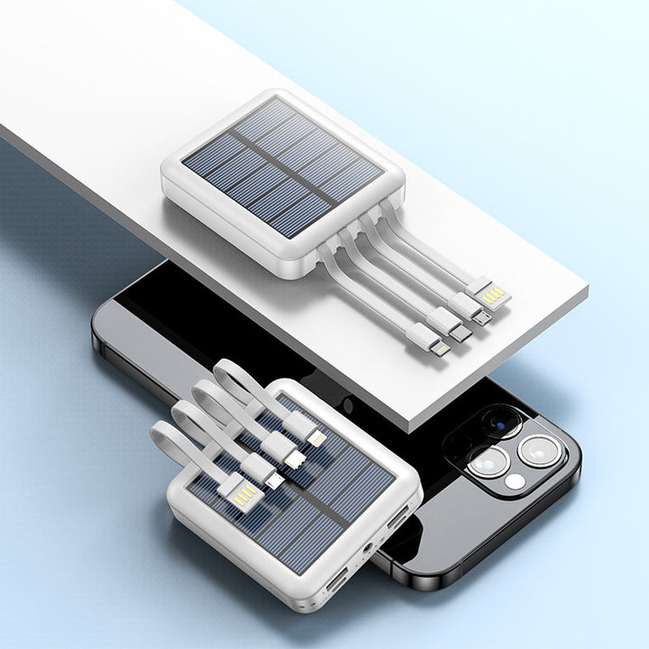 Portable solar power bank with integrated charging cables and efficient fast charging function Stornfield