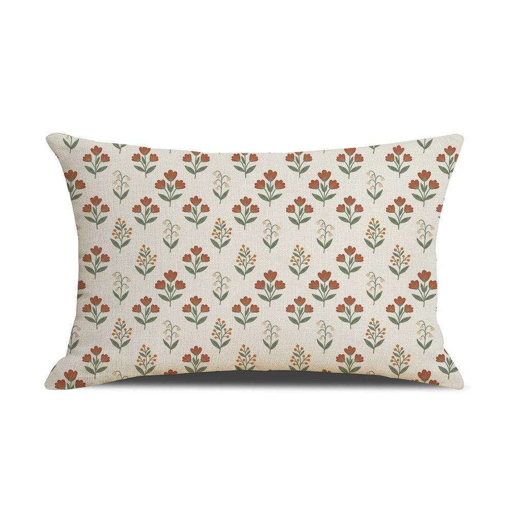 Rectangular Linen-Blend Floral Throw Pillow Cover