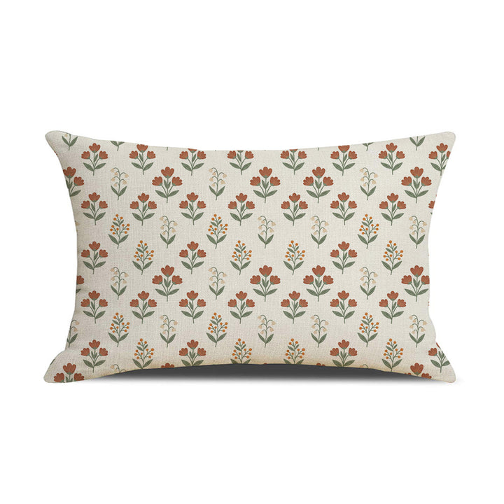 Rectangular Linen-Blend Floral Throw Pillow Cover