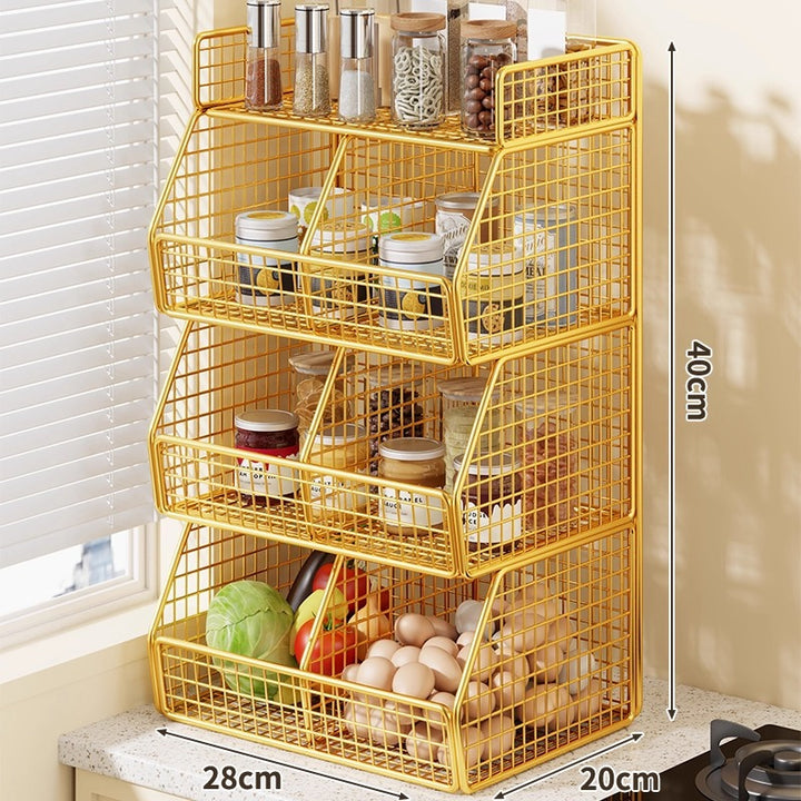 Stackable Two-Basket and Top Shelf Wire Countertop Pantry Organizer
