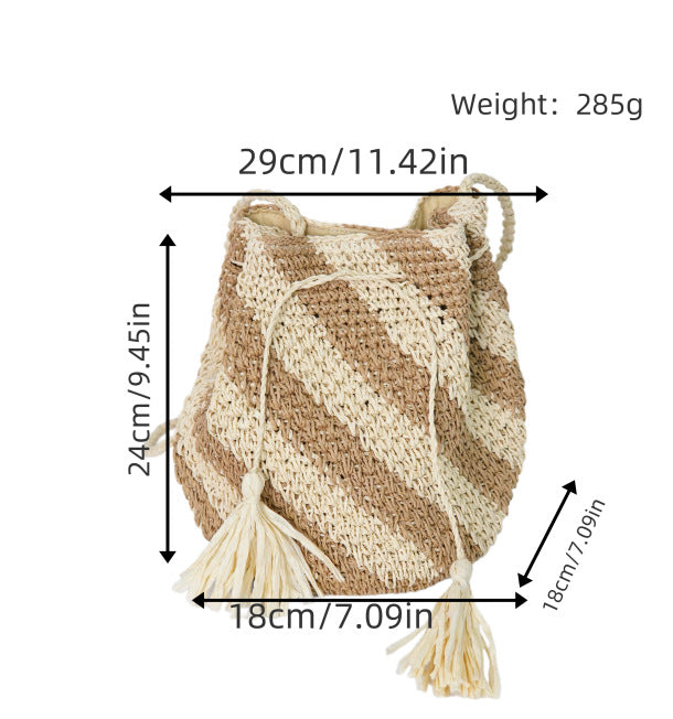 Braided Tote Bag with Tassels and Striped Design Stornfield