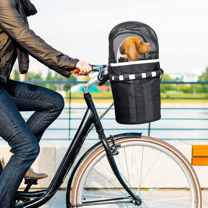 front-mount bicycle pet carrier basket with mesh canopy, reflective trim and adjustable straps Stornfield