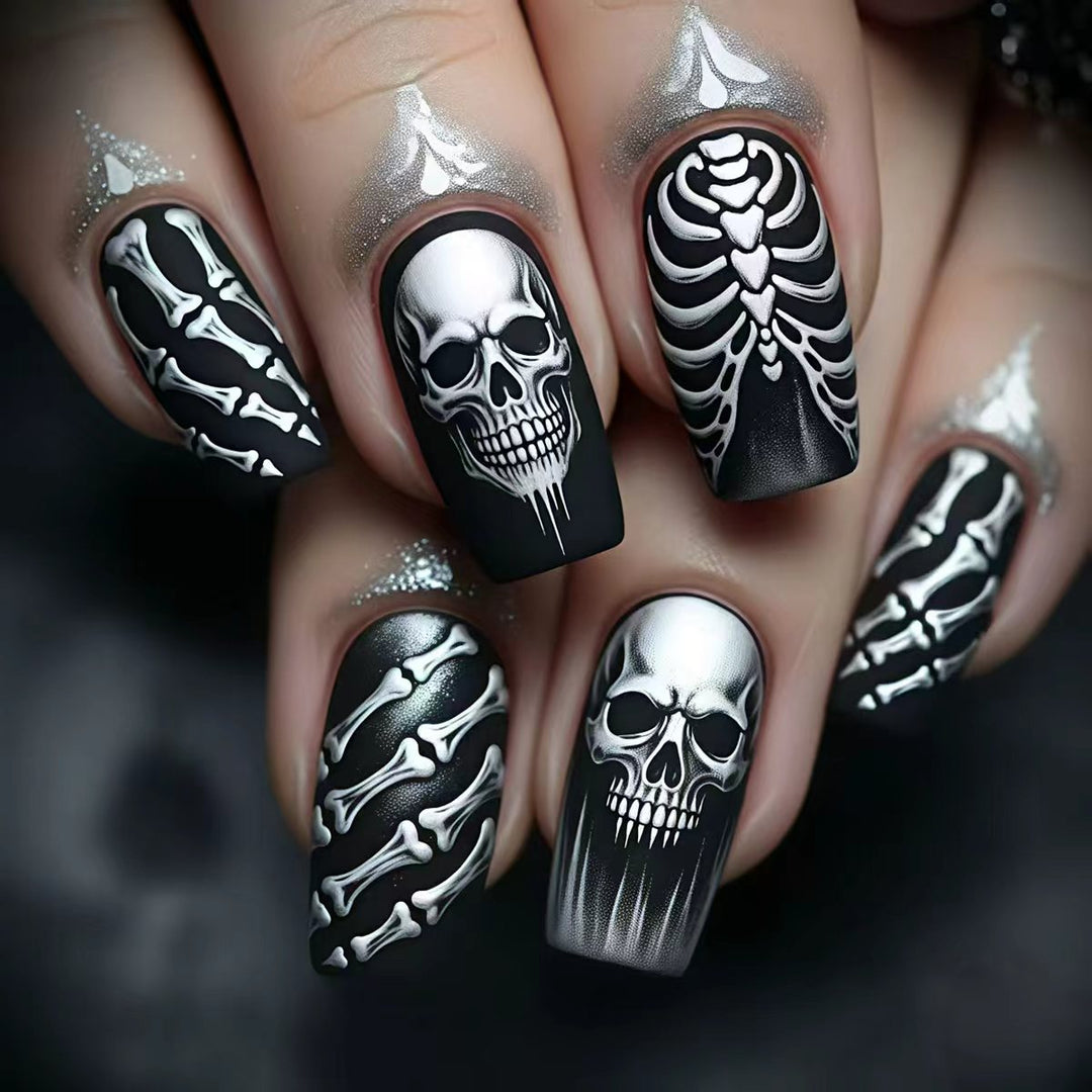 Creative artificial nails in spooky skull design Stornfield