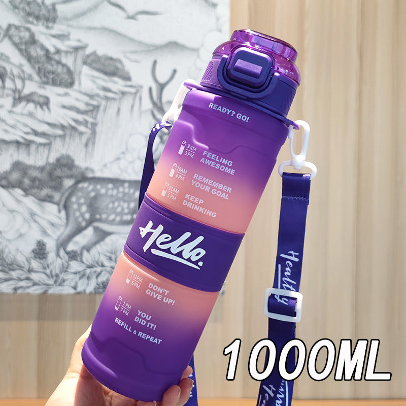 Women's motivation water bottle with time display and shoulder strap Stornfield