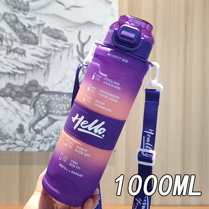 Women's motivation water bottle with time display and shoulder strap Stornfield
