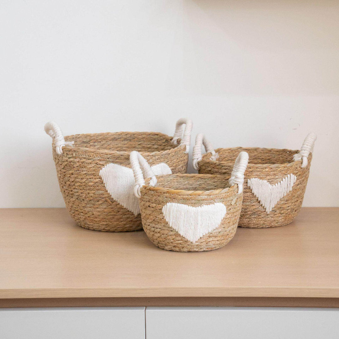 Handwoven storage basket with heart design Stornfield