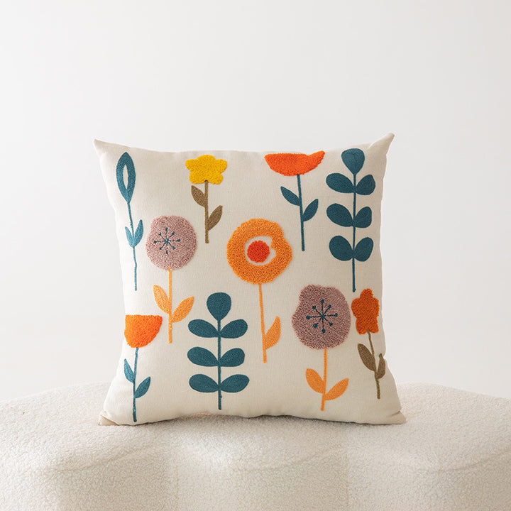 Embroidered Botanical Throw Pillow Cover