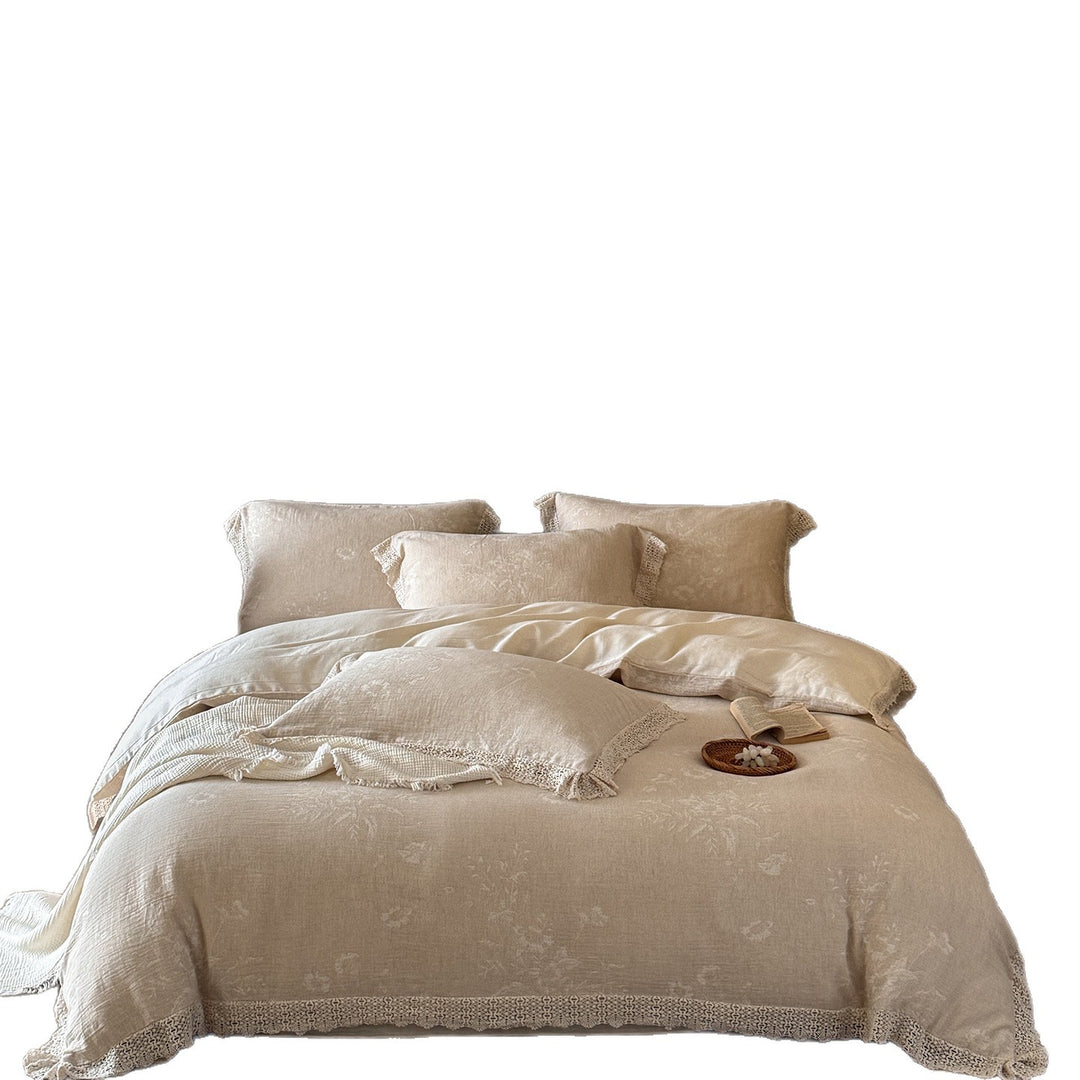Reversible Cotton-Linen Duvet Cover Set with Crochet Lace Hem