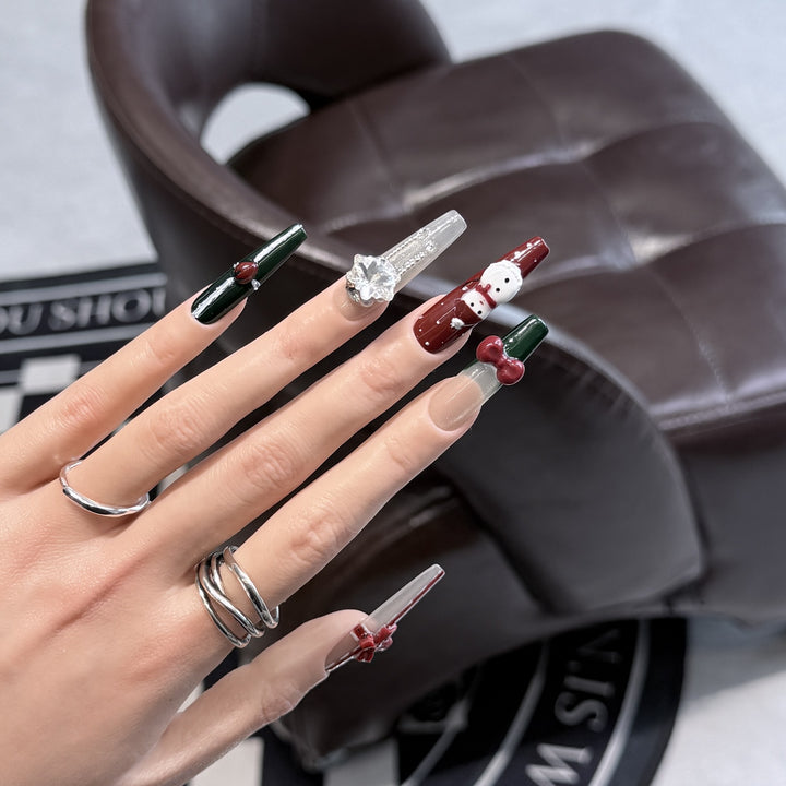 Festive-Themed Press-On Nail Art Set with Charming Holiday Designs Stornfield
