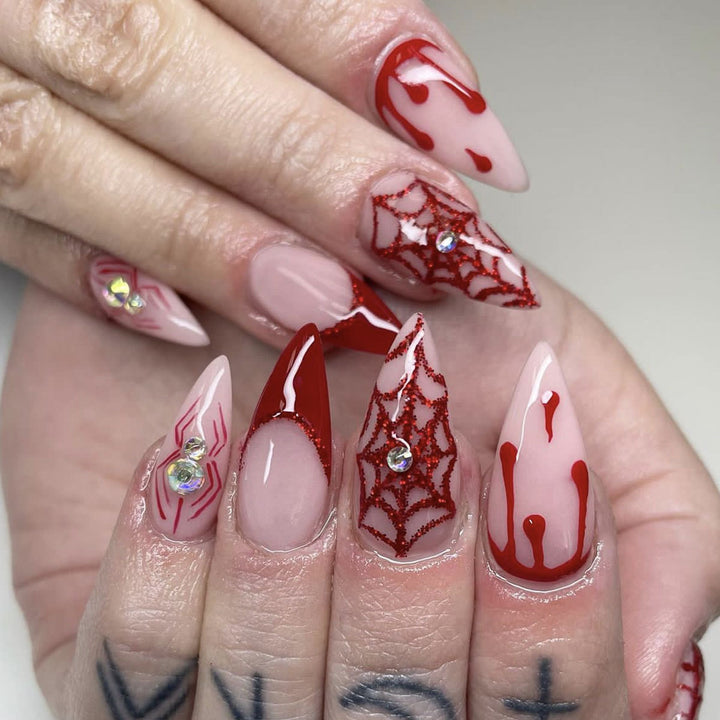 Gothic Horror-Themed Stiletto Nail Art Extensions Stornfield
