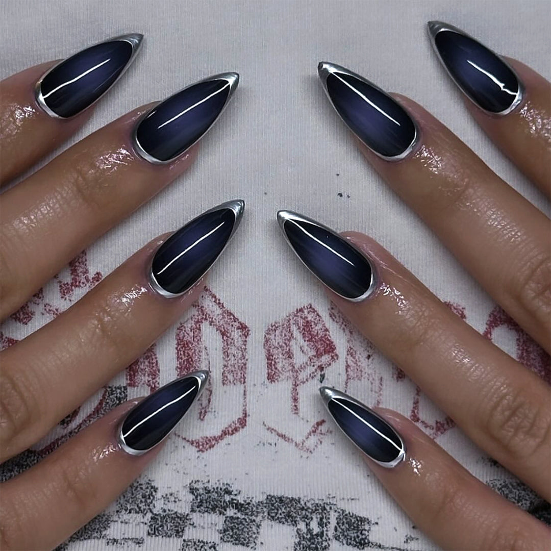 Artful stiletto nails with glamorous metallic finish Stornfield