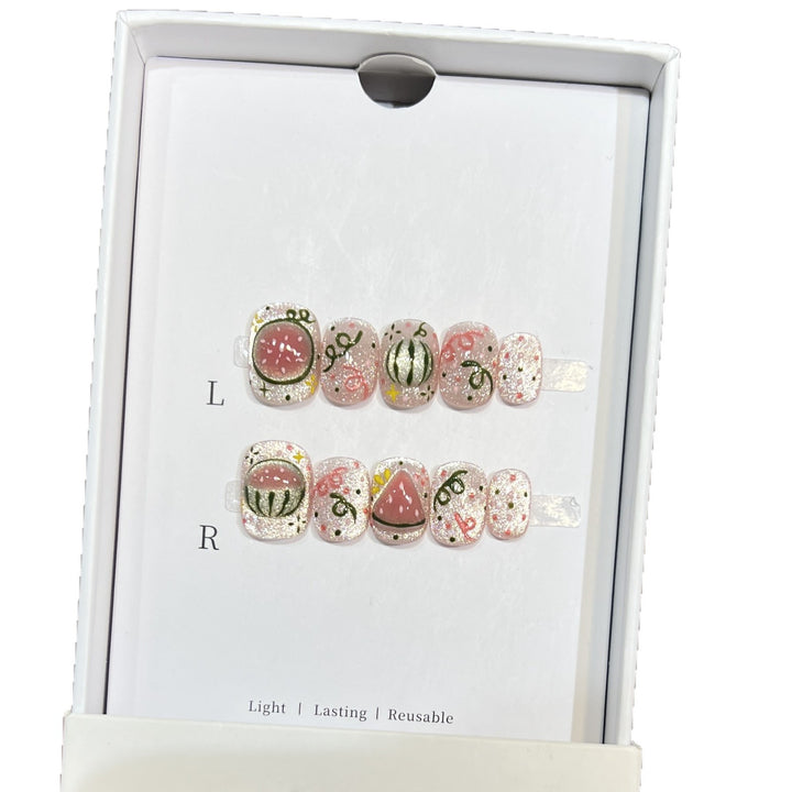 Artistic Press-On Nail Art Set with Watermelon Theme Stornfield
