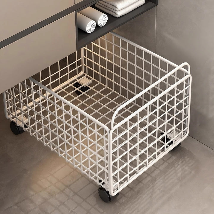 Metal Wire Grid Storage Basket with Raised Side Handles