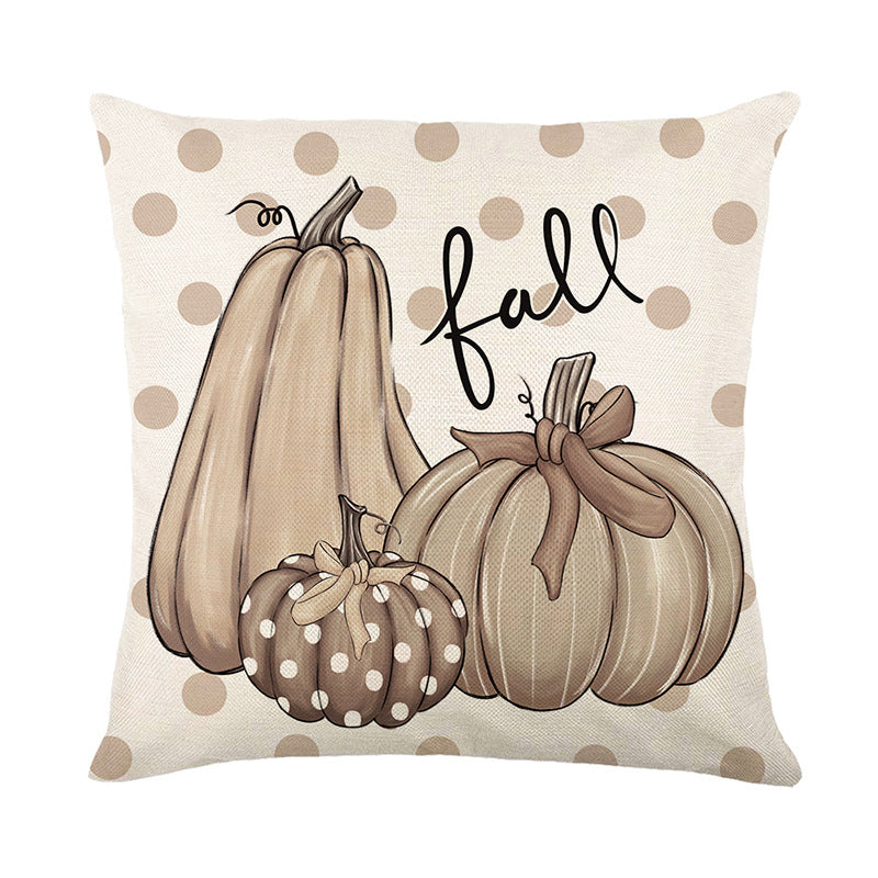 Square Cotton-Linen Polka Dot Pumpkin Fall Decorative Throw Pillow Cover