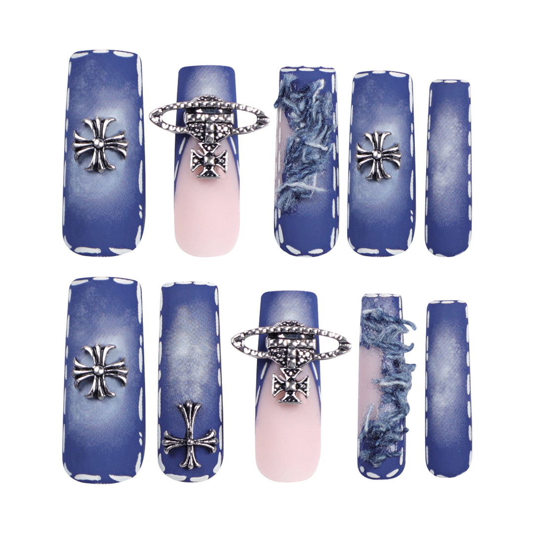 Artistic print nails with elegant glitter decoration Stornfield