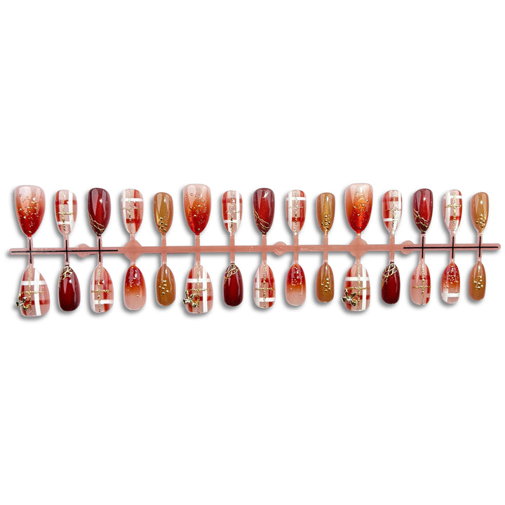 Decorative Press-On Nail Set with Gold Accents