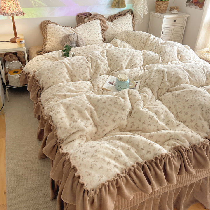 Plush Floral Ruffled Comforter Set