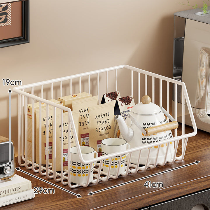 Four-Tier Tall Rolling Wire Pantry and Mug Storage Cart with Deep Slanted Baskets