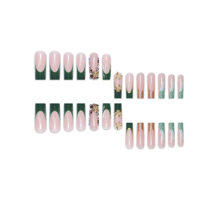 Artistic Press-On Nail Art with Gemstone and Butterfly Accents Stornfield