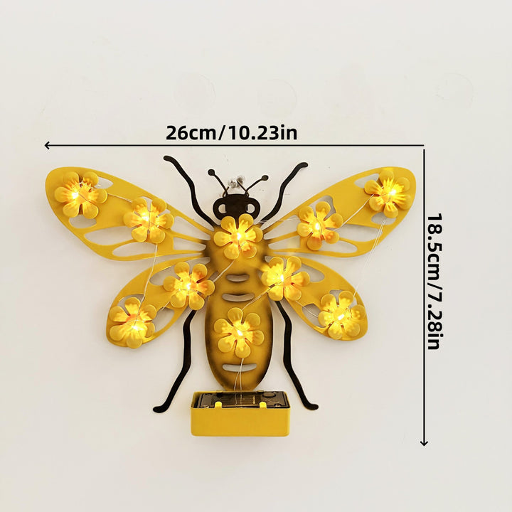 Decorative Metal Bee Wall Light With Integrated Fairy LED String And Solar Power Module Stornfield